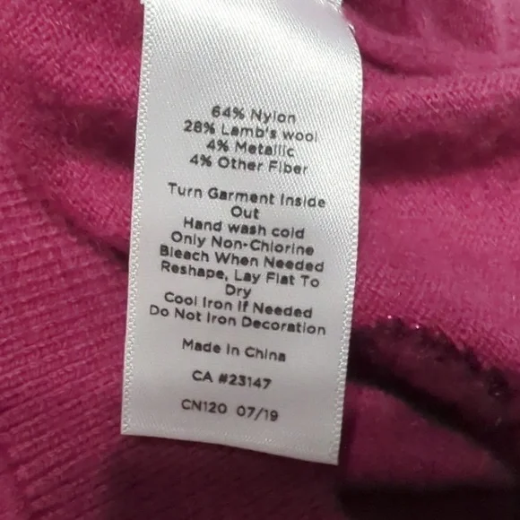 Talbots Women's Sweater Tinsel Dot Pink Metallic Lambs Wool Christmas Holiday M - Picture 8 of 9
